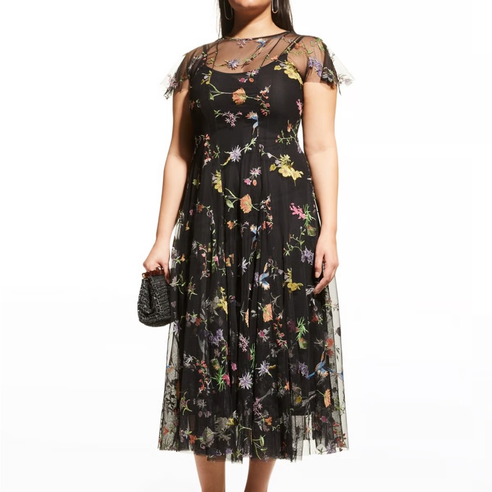 Johnny Was Biya Marguerite Black Floral sheer embroidered Dress size XL